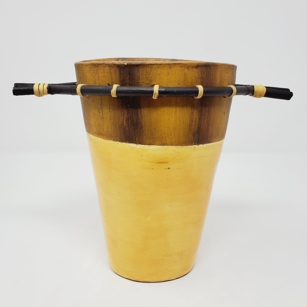 Handmade Yellow Ceramic Clay Pottery Vase 8" Tall